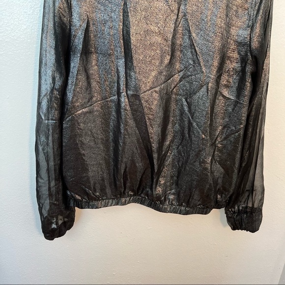 Gap Long Sleeve Scoop Neck Blouse Black Metallic - Picture 10 of 11